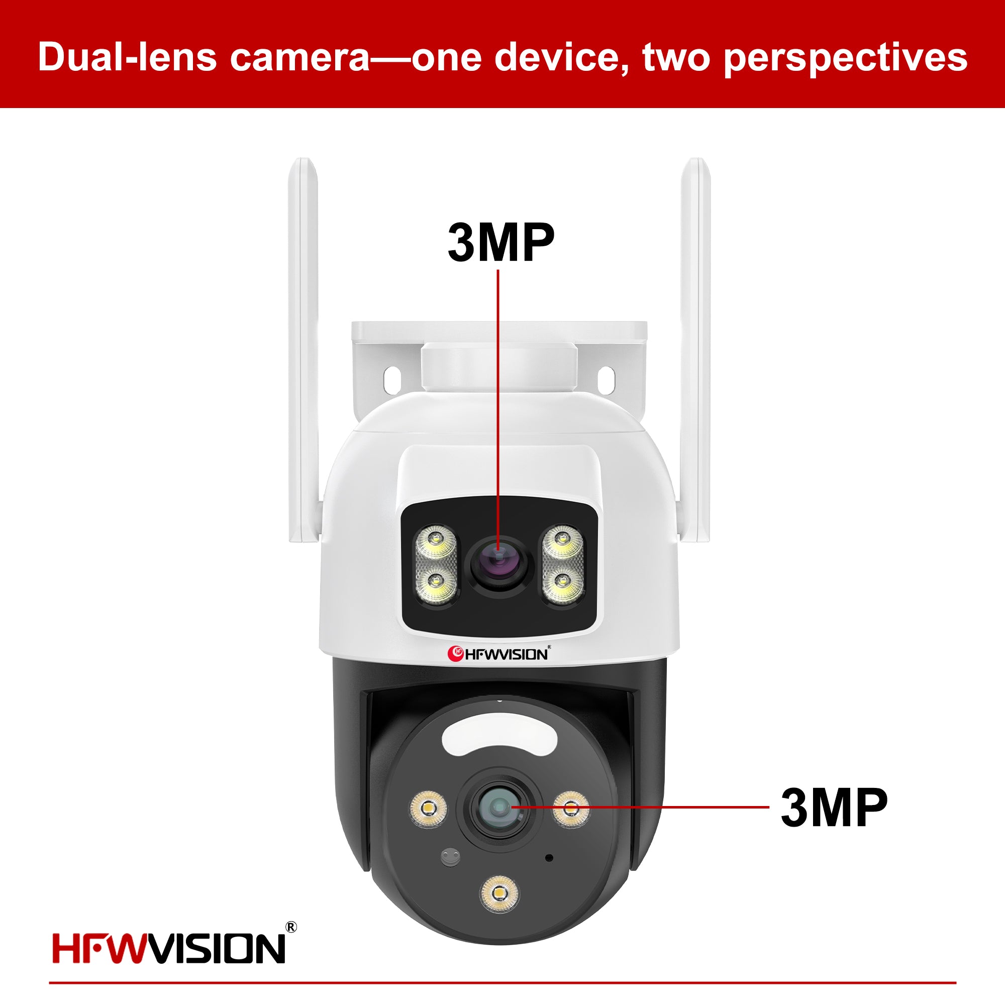 6MP Dual-Lens WiFi PTZ Camera - White & Black, 360° Pan/Tilt, Dual-Band WiFi, AI Human Tracking