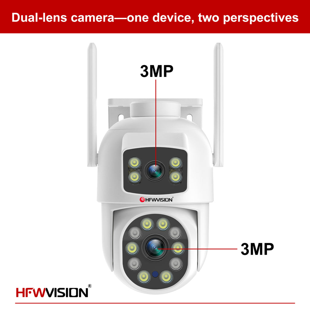 6MP Dual-Lens WiFi PTZ Camera - White, 360° Pan/Tilt, Dual-Band WiFi, AI Human Tracking