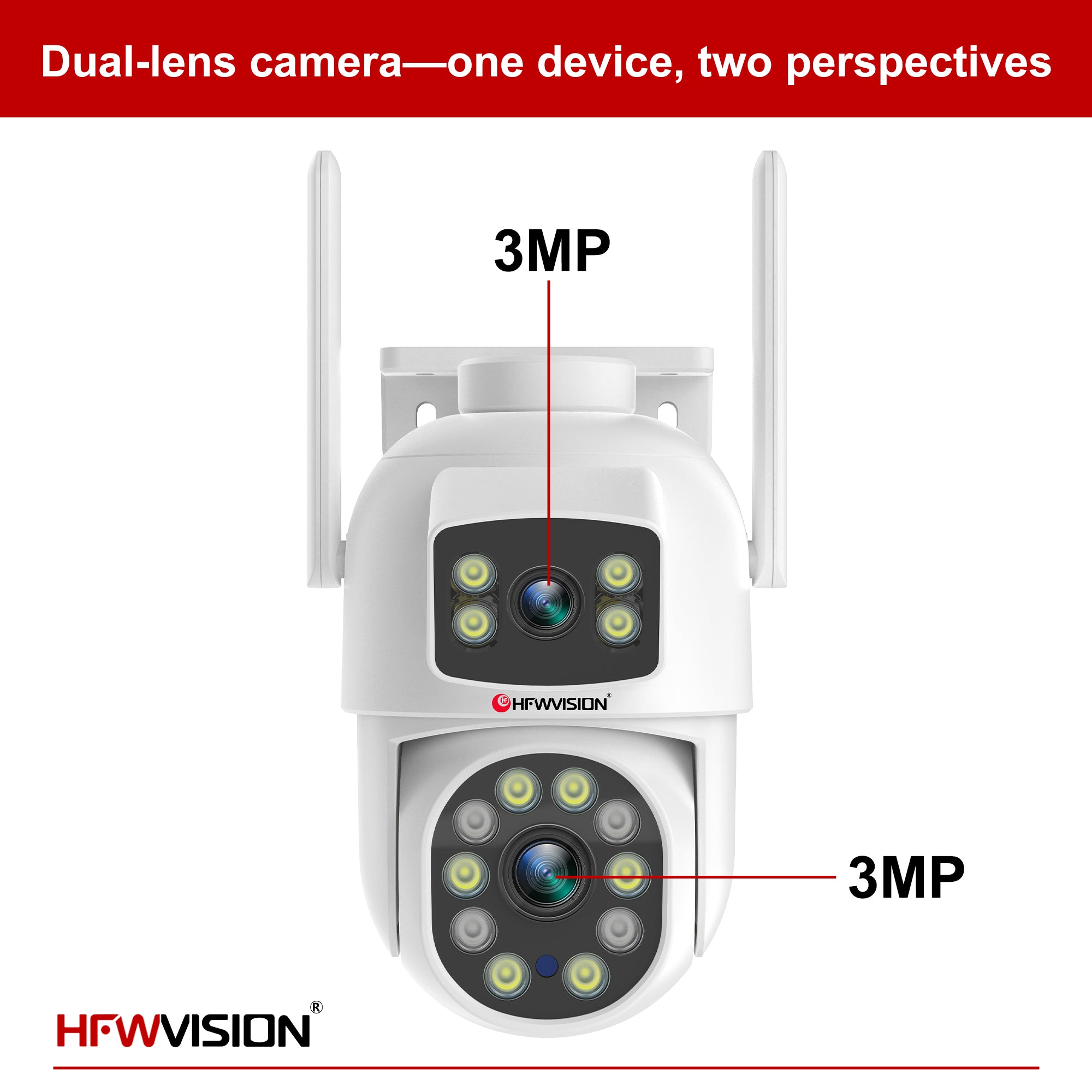 6MP Dual-Lens WiFi PTZ Camera - White, 360° Pan/Tilt, Dual-Band WiFi, AI Human Tracking
