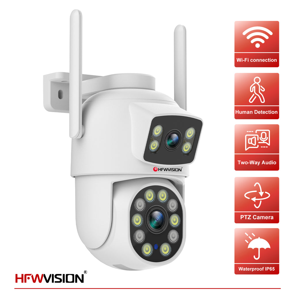 6MP Dual-Lens WiFi PTZ Camera - White, 360° Pan/Tilt, Dual-Band WiFi, AI Human Tracking