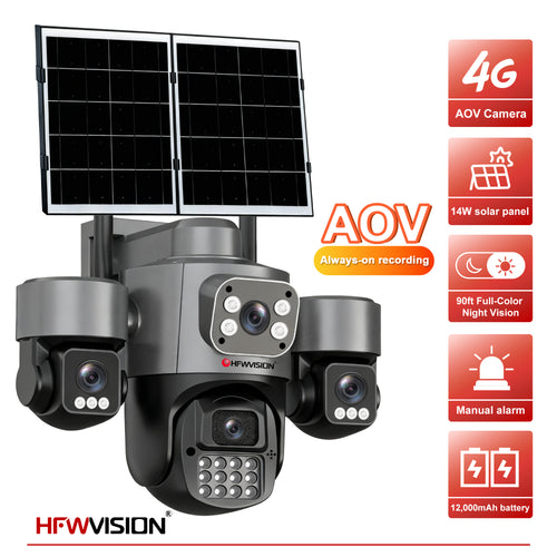 8MP Quad-Lens 4G Solar Security Camera AOV with 14W Solar Panel & Full-Color Night Vision