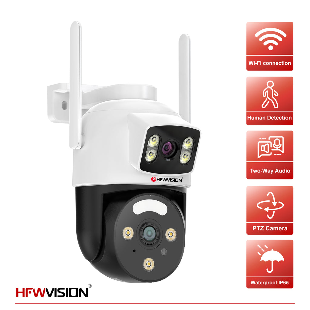 6MP Dual-Lens WiFi PTZ Camera - White & Black, 360° Pan/Tilt, Dual-Band WiFi, AI Human Tracking