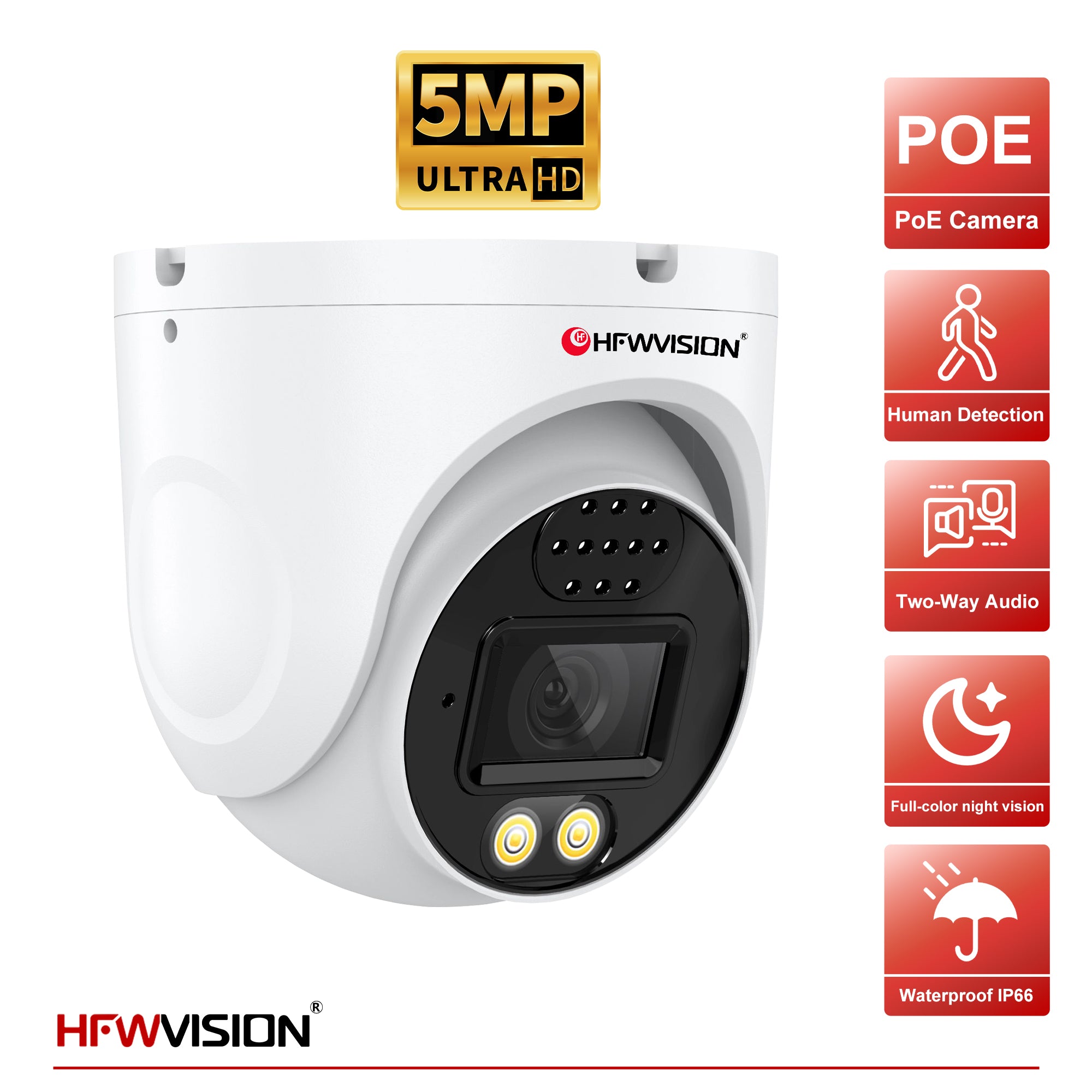 5MP Starlight Metal Dome POE Camera - Full Color Night Vision, Two-Way Audio