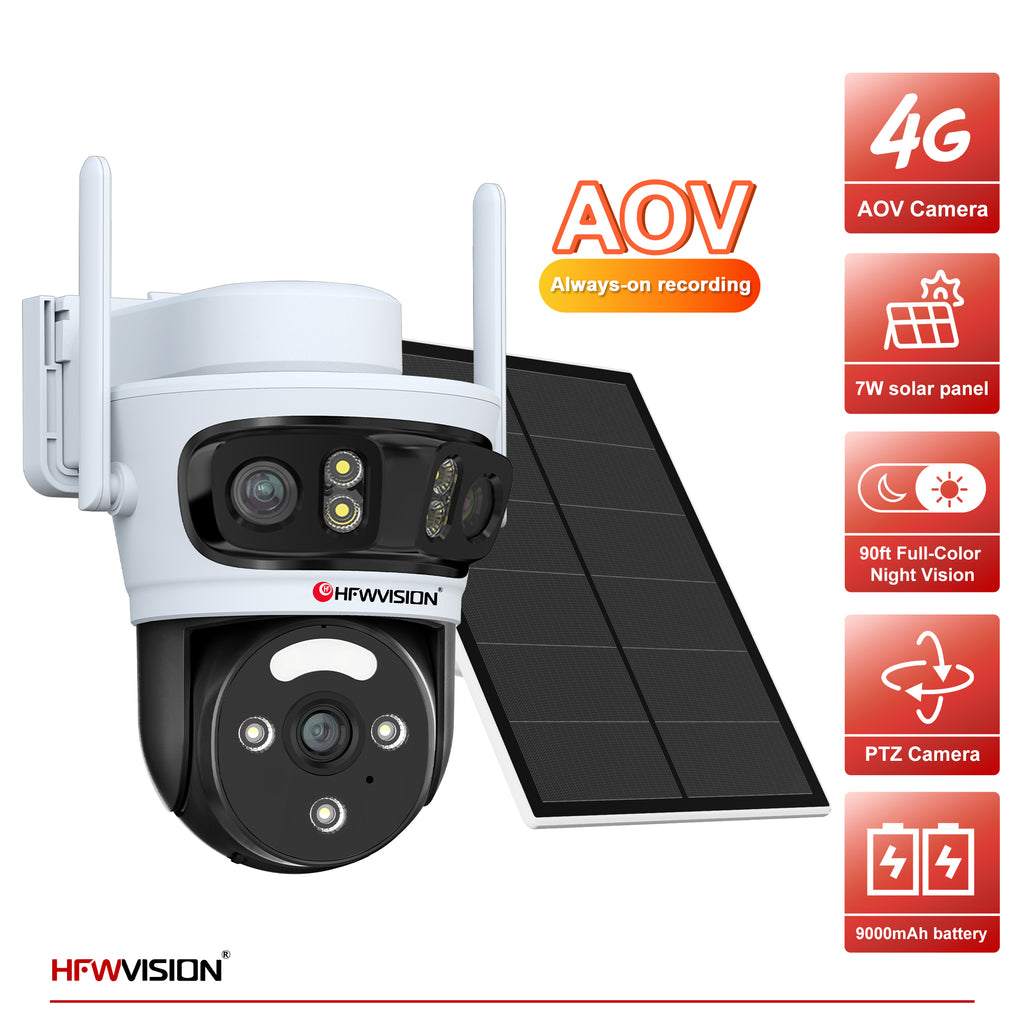 9MP Triple-Lens 4G LTE Solar Security Camera PTZ with 7W Solar Panel