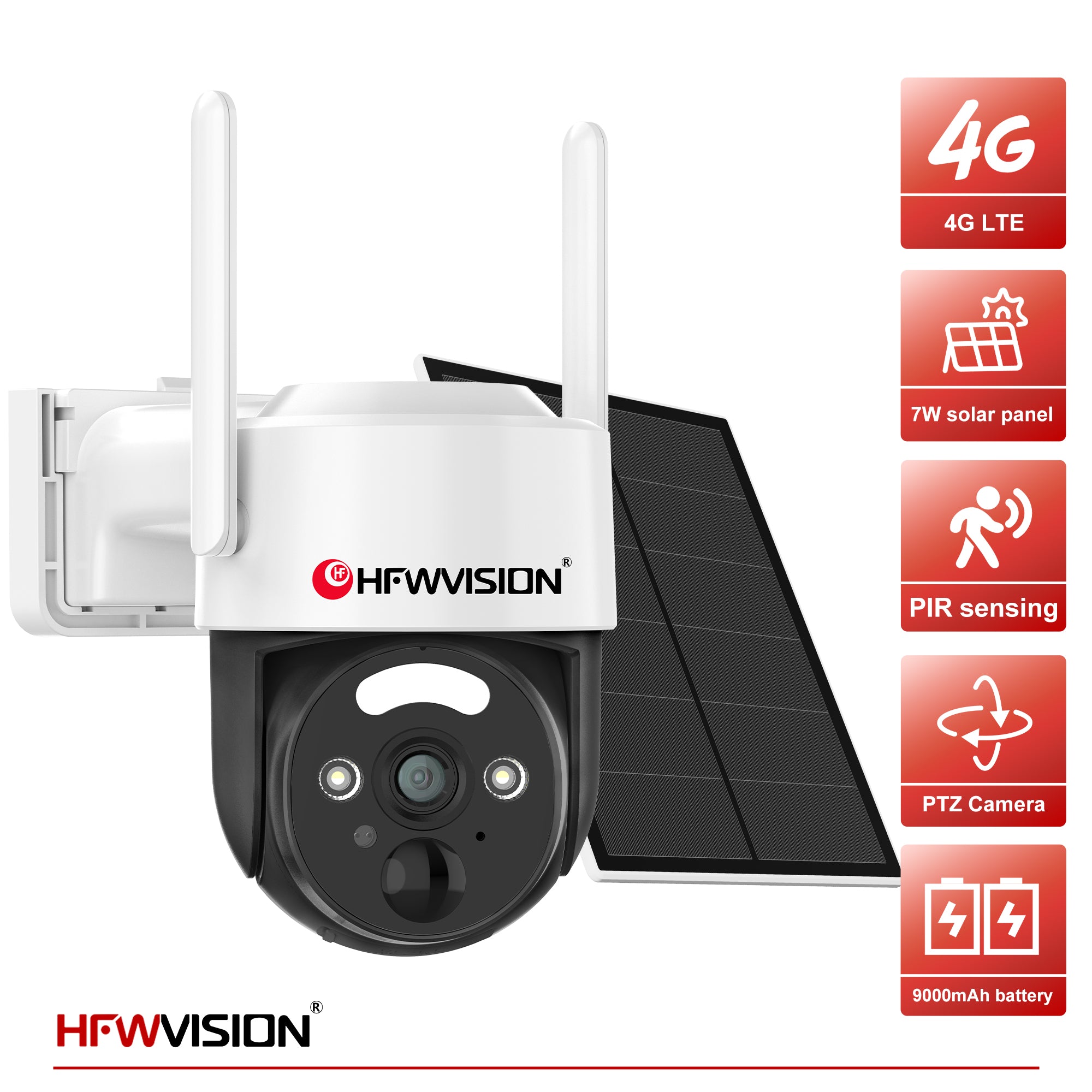 3MP 4G LTE Solar Security Camera with PTZ, PIR & 7W Solar Panel