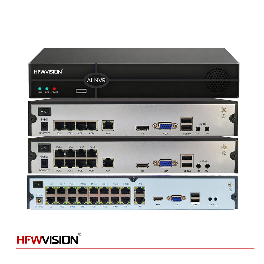 HFWVISION 4/8/16 channel POE AI NVR, network video recorder for security camera system