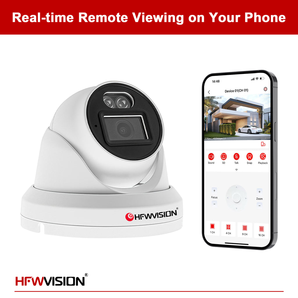 5MP Starlight Dome POE Camera - Full Color Night Vision, Two-Way Audio