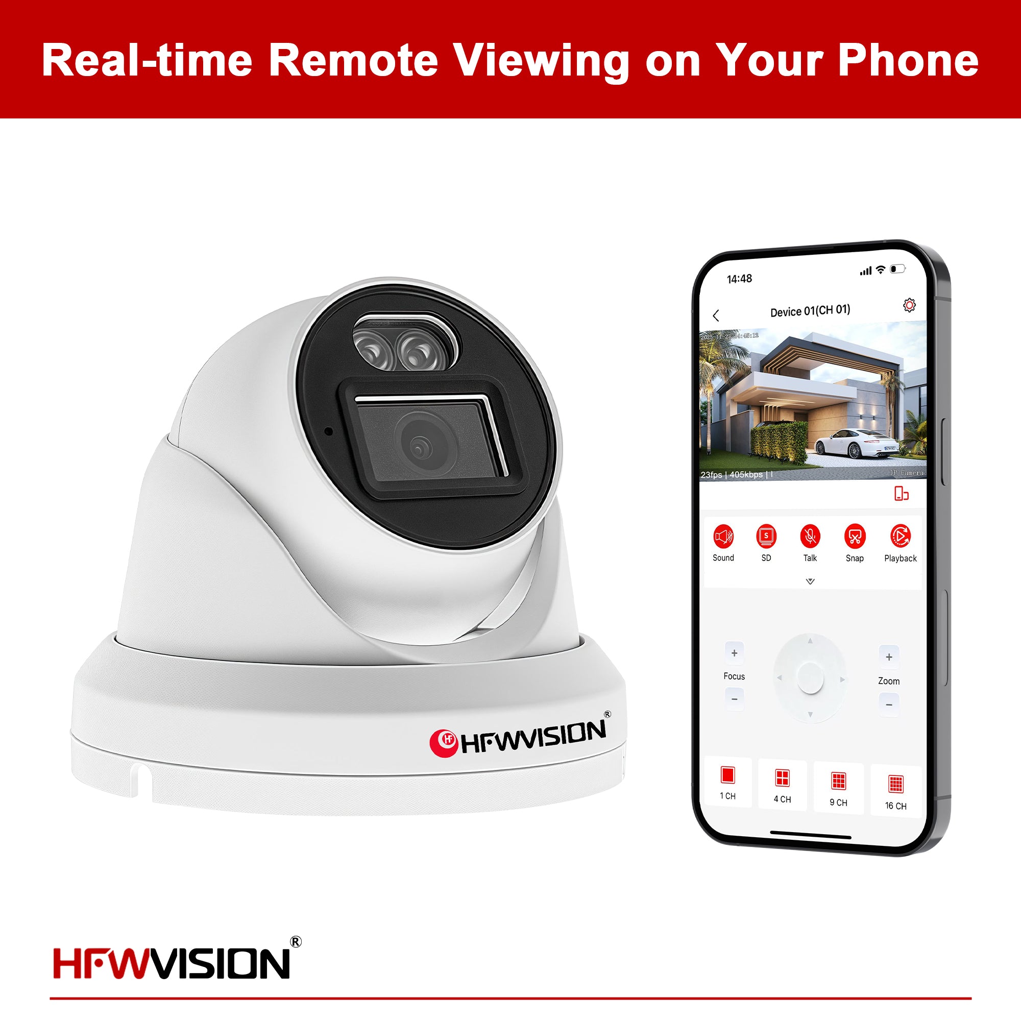 5MP Starlight Dome POE Camera - Full Color Night Vision, Two-Way Audio