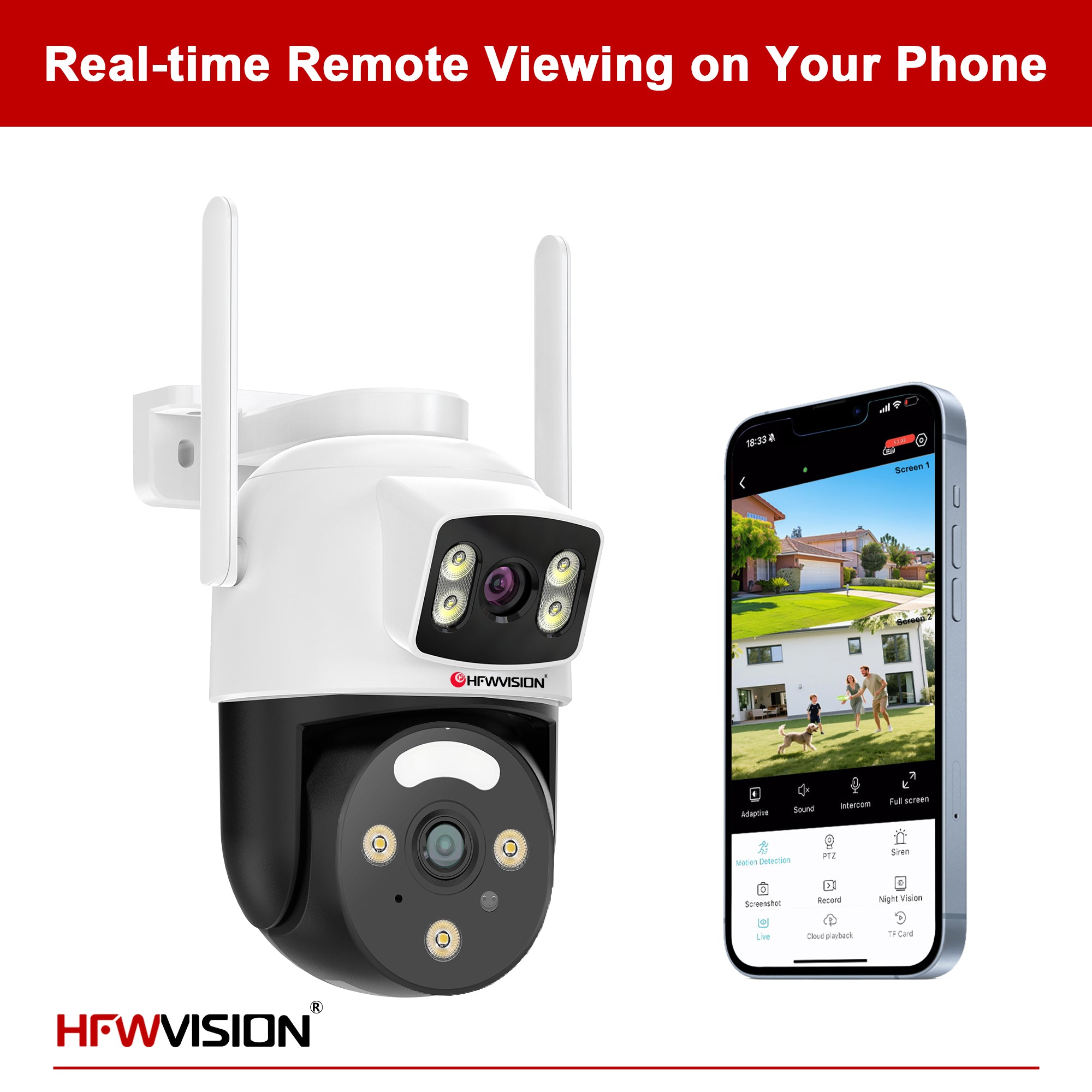 6MP Dual-Lens WiFi PTZ Camera - White & Black, 360° Pan/Tilt, Dual-Band WiFi, AI Human Tracking