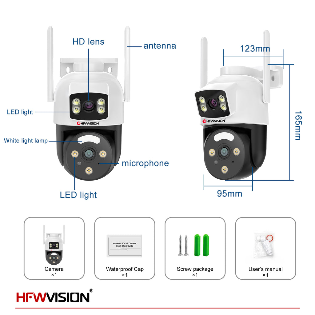 6MP Dual-Lens WiFi PTZ Camera - White & Black, 360° Pan/Tilt, Dual-Band WiFi, AI Human Tracking