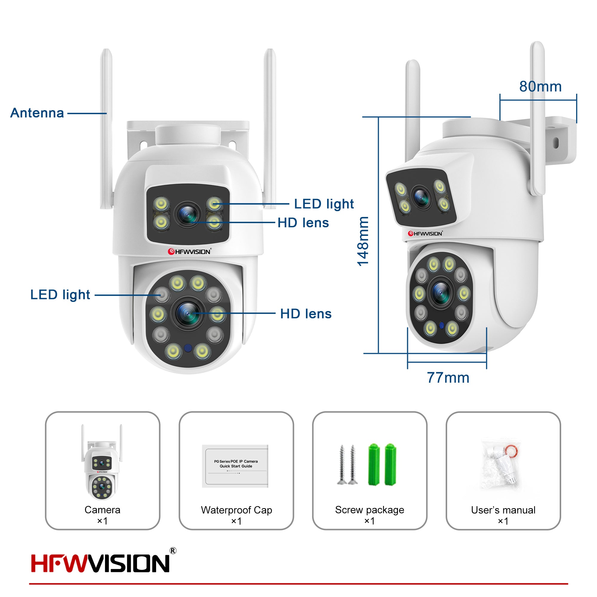 6MP Dual-Lens WiFi PTZ Camera - White, 360° Pan/Tilt, Dual-Band WiFi, AI Human Tracking