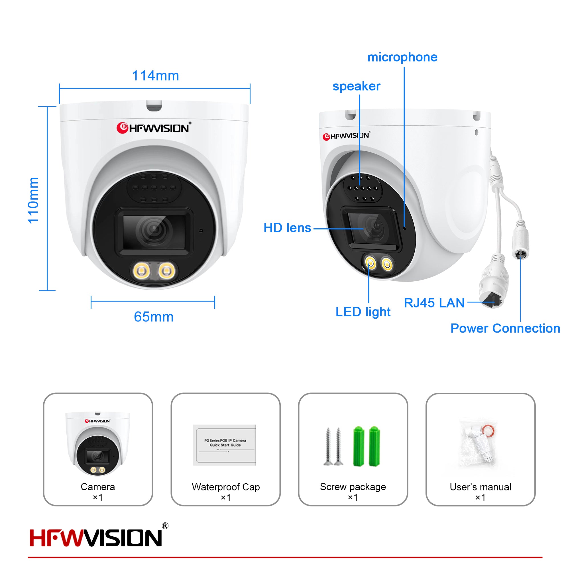 5MP Starlight Metal Dome POE Camera - Full Color Night Vision, Two-Way Audio