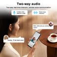 Two-way audio intercom feature of security camera with 3-meter voice detection range and smart noise reduction, enabling remote voice communication between family members.