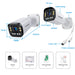 HF-NSWAF719-E8B product dimensions 232×78×74mm — HD lens, metal casing, 8 LED lights, speaker, RJ45 LAN, power connector — package includes camera, user manual, screw kit, waterproof cap